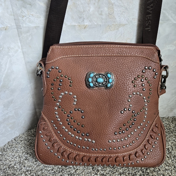 Montana West Handbags - Montana West Brown Crossbody Bag with Studded Detailing